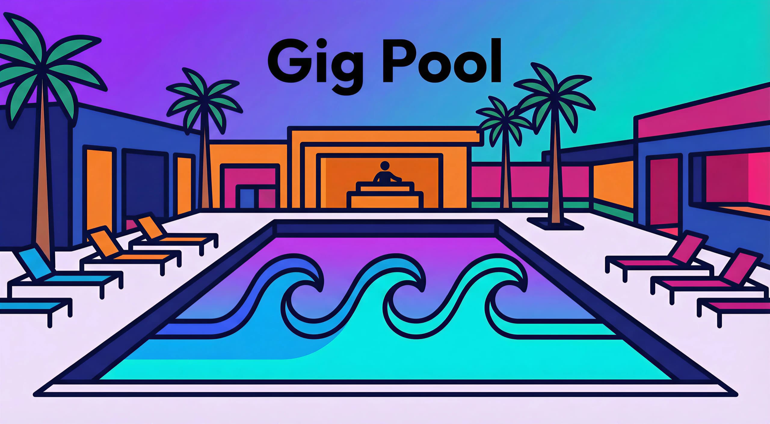 Gig Pool — luxury pool club at dusk with live entertainment